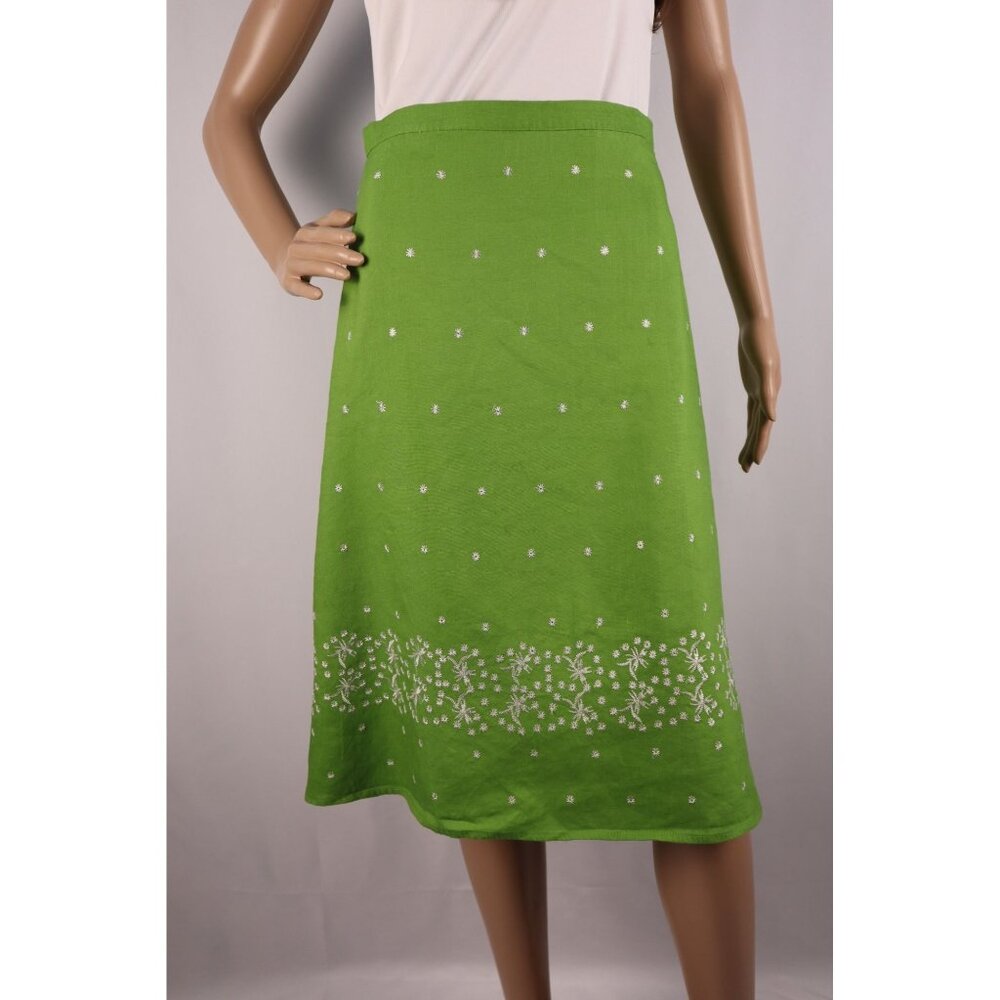 Sherry Taylor‎ Green Embroidered A-Line Skirt with Floral Design Size Small